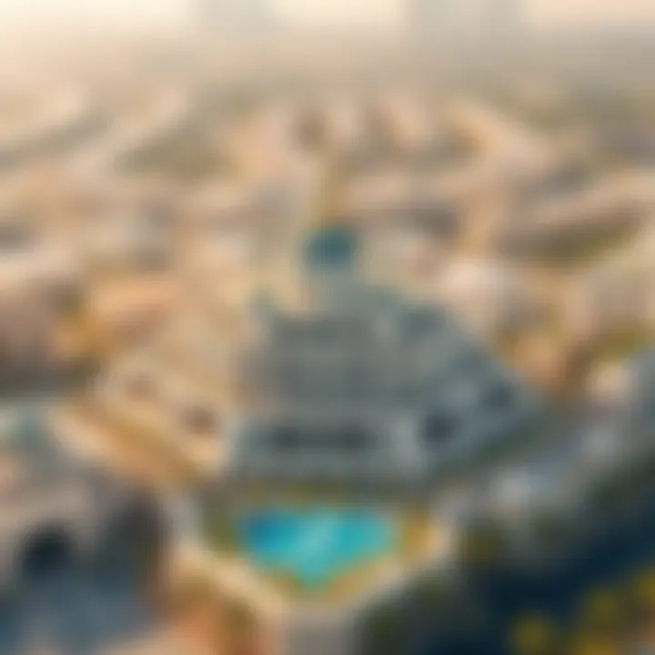 Aerial view of Al Gurm Phase 2 showcasing its unique architectural design
