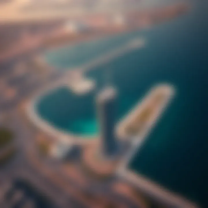 Aerial view of Al Reem Island highlighting Ambition Tower's location