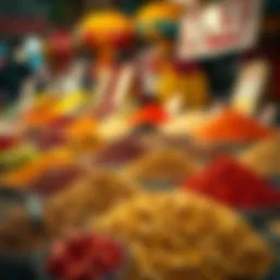 Colorful spices displayed at a market stand