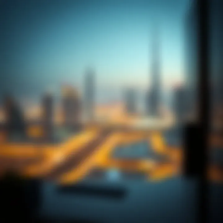 Spectacular view of the Dubai skyline from a hotel apartment balcony