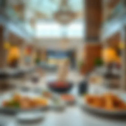 Elegant dining setup featuring a variety of cuisines