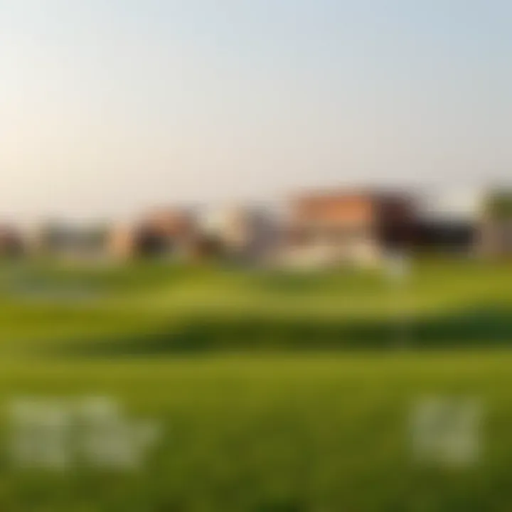 Golf course view in Damac Hills with modern architecture