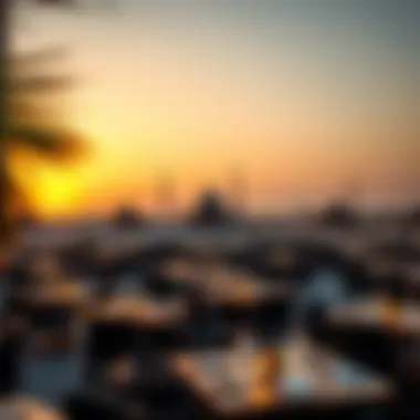 An overview of Al Khawaneej's bustling dining scene at sunset