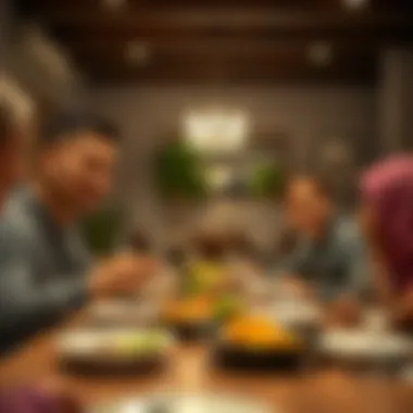 A family enjoying a meal together at a cozy dining spot in Al Khawaneej