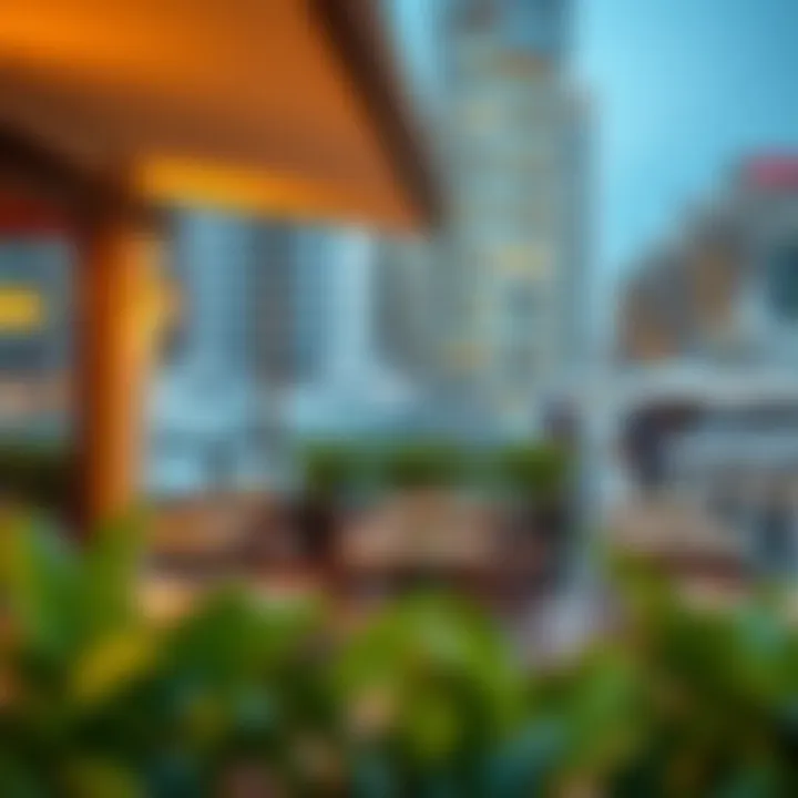 Diverse dining options with outdoor seating overlooking the marina