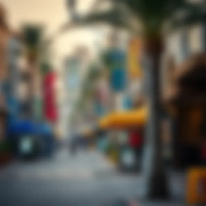 Vibrant streetscape along 49C Street filled with local shops and cafes