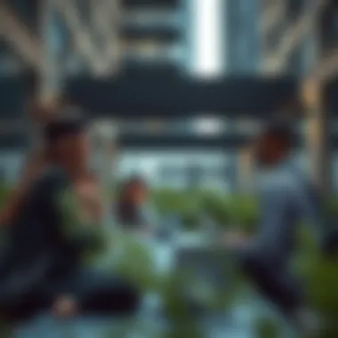 Students engaging in collaborative learning within an urban environment