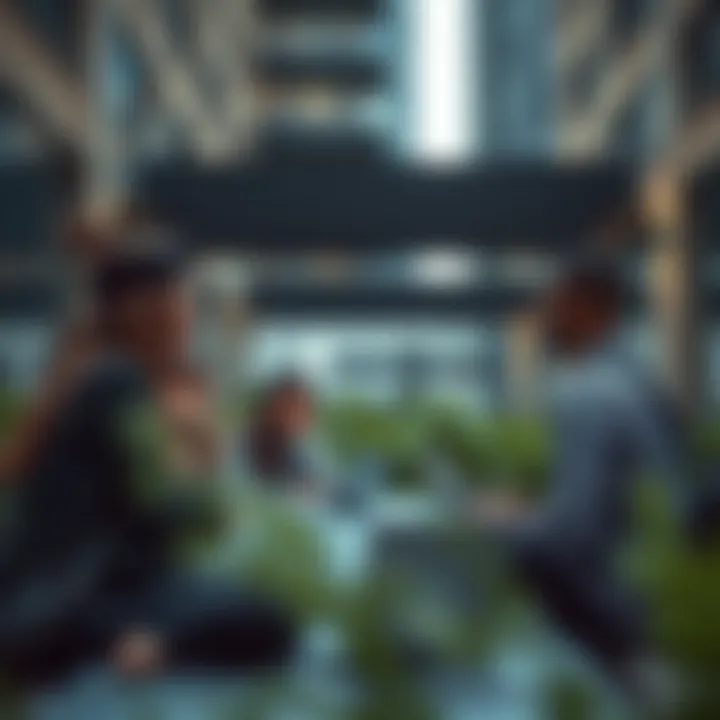 Students engaging in collaborative learning within an urban environment