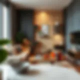 Modern studio apartment interior showcasing stylish furnishings and decor