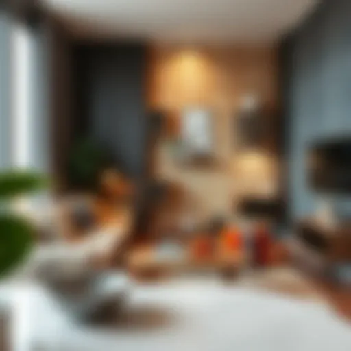 Modern studio apartment interior showcasing stylish furnishings and decor