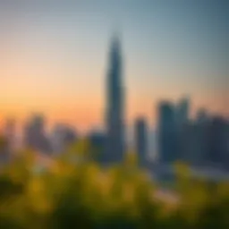 Stunning view of Al Khazna Tower against the Dubai skyline