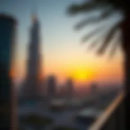 Stunning view of Al Majara Tower at sunset