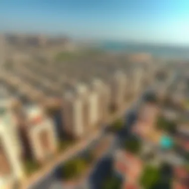 Aerial Perspective of Al Narah Apartments and Community Aerial view of Al Narah Apartments and its surrounding neighborhood in Dubai