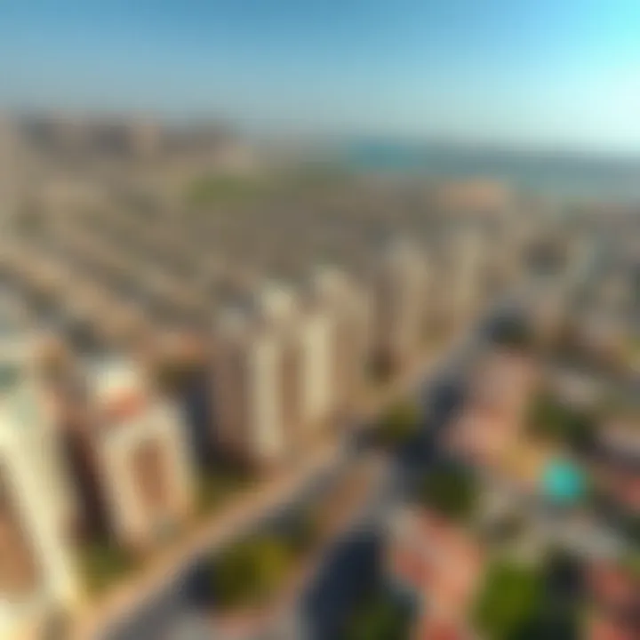 Aerial Perspective of Al Narah Apartments and Community Aerial view of Al Narah Apartments and its surrounding neighborhood in Dubai