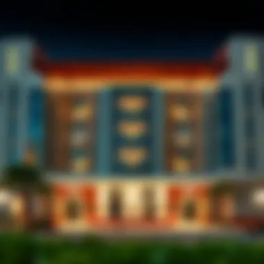 Exterior facade of Al Raha Gardens Plaza highlighting its unique architectural features