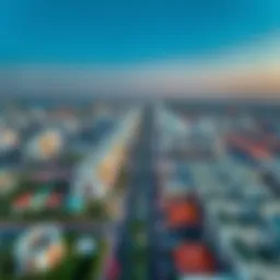 Aerial view of Aljada showcasing its modern architecture and urban landscape