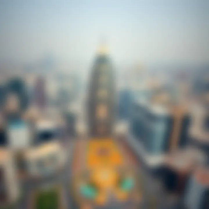 Aerial View of Bin Suloom Building Aerial view of the Bin Suloom Building and its integration within Dubai's skyline