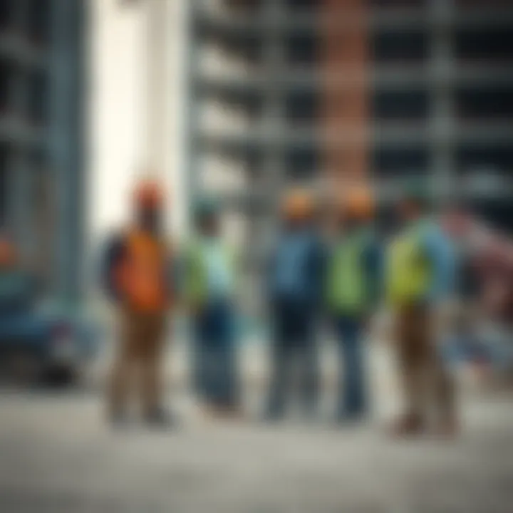 A team of professionals collaborating on a construction site reflecting Binghatti's operational principles