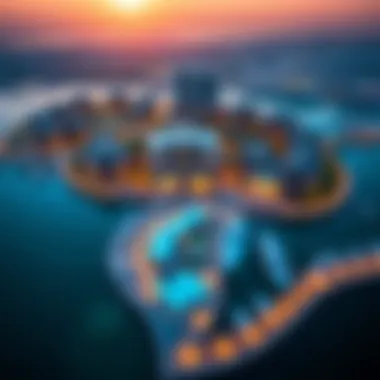 Aerial view of Bluewater Island showcasing luxury residences and vibrant entertainment options