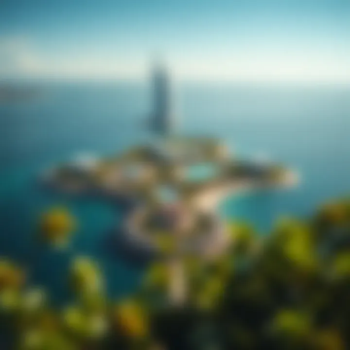 Aerial view of Bluewaters Island showcasing its unique layout and proximity to the coastline