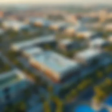 Aerial view of Dubai Production City showcasing modern architecture and green spaces.
