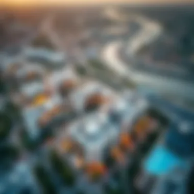 An aerial view of the Danube development site showcasing modern architecture