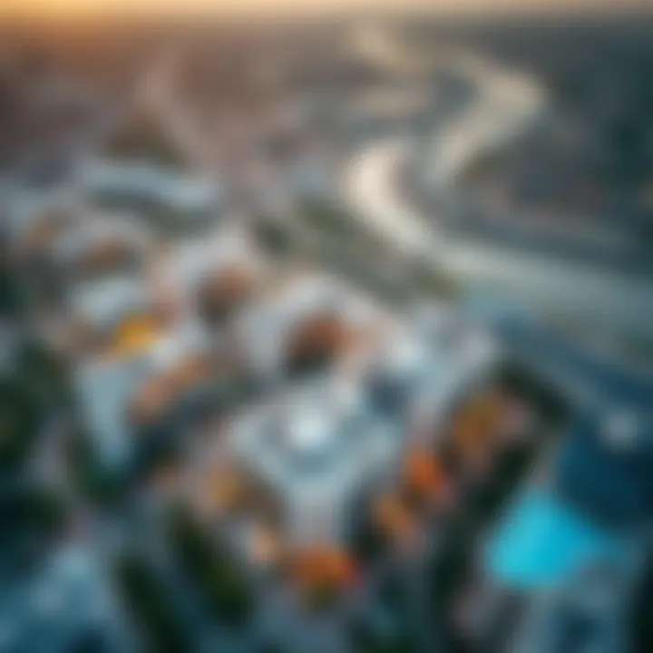 An aerial view of the Danube development site showcasing modern architecture