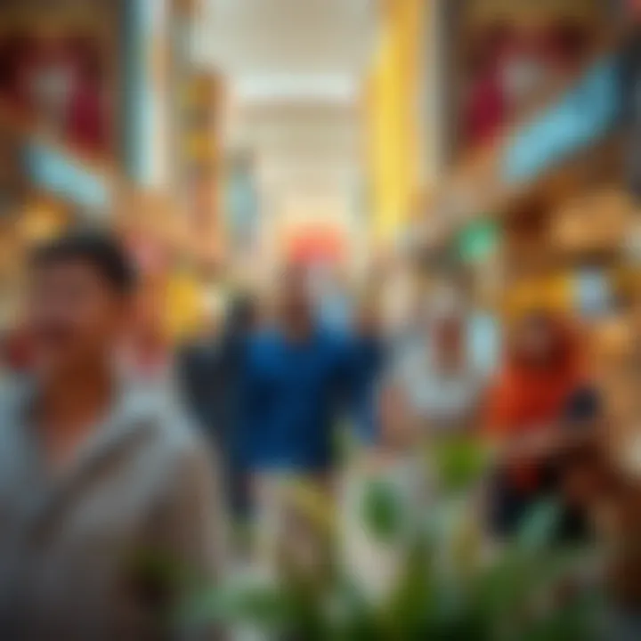 A bustling scene capturing visitors enjoying the shopping experience