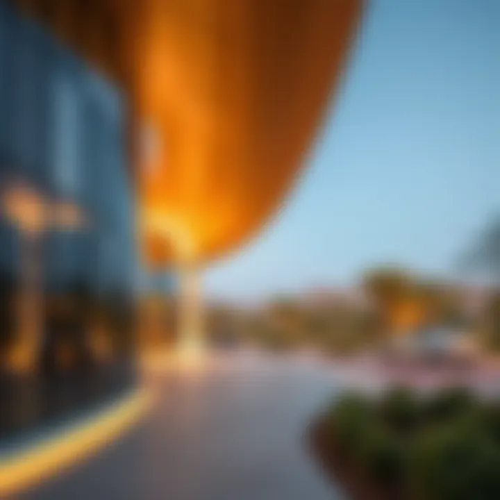 Architectural details of the park's design highlighting modern aesthetics