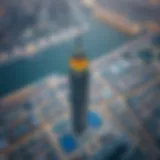 Aerial view showcasing Almas Tower and its surroundings in JLT