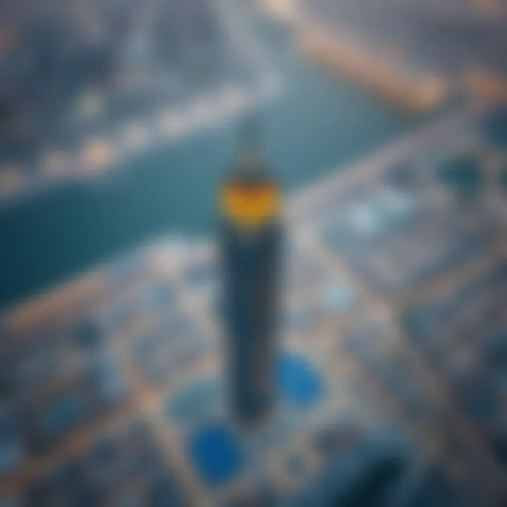 Aerial view showcasing Almas Tower and its surroundings in JLT