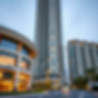 Close-up of the architectural design of Almas Tower