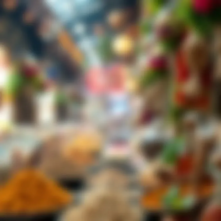 Vibrant display of spices and herbs in Meena Bazaar