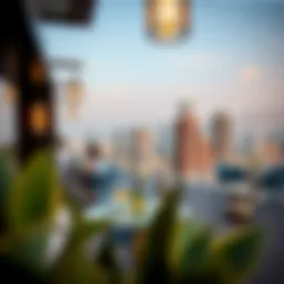 Elegant rooftop cafe with panoramic city views