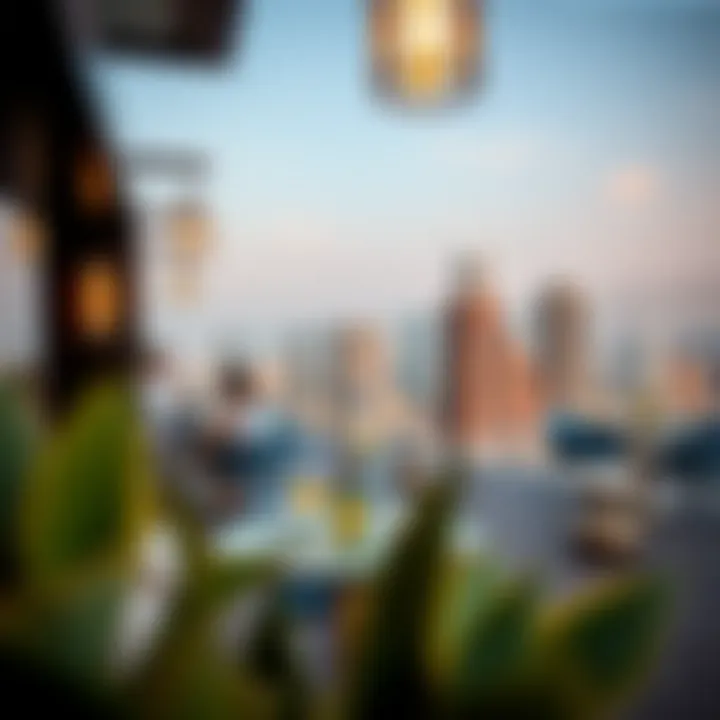 Elegant rooftop cafe with panoramic city views