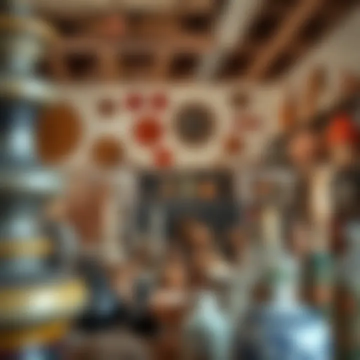 Cultural artifacts displayed in a retail space at Souk Marfa