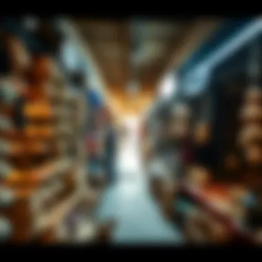 Interior shot of traditional market stalls filled with unique products