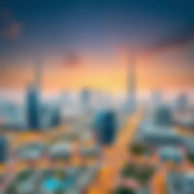 Dubai Skyline and Key Neighborhoods An aerial view of Dubai's skyline highlighting popular neighborhoods