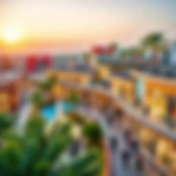 A panoramic view of Dubai's premier outlet shopping destination, showcasing modern design and bustling shoppers.