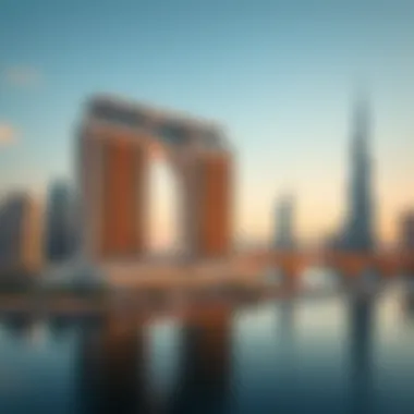 Two Seasons Hotel Against Dubai's Dynamic Skyline A panoramic view of Dubai's skyline with the Two Seasons Hotel in the foreground