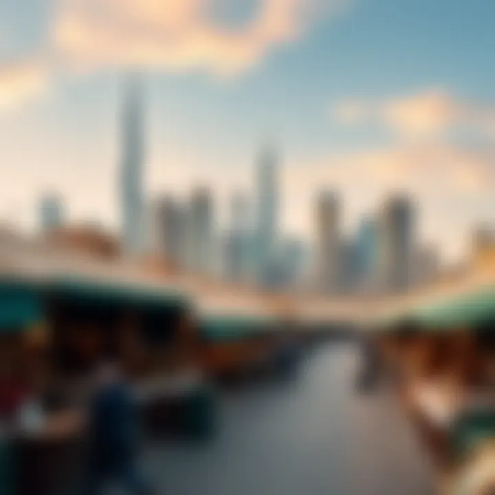 A panoramic view of the WTC Souk against the backdrop of Dubai's skyline