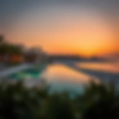 Stunning sunset over the beach villas in Dubai