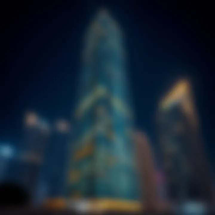 The stunning facade of Fifty One Tower illuminated at night