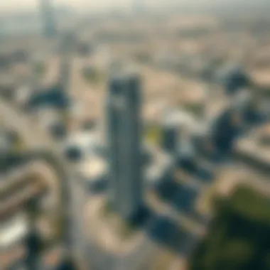 Aerial view of Barsha Heights emphasizing the strategic location of Grosvenor Business Tower