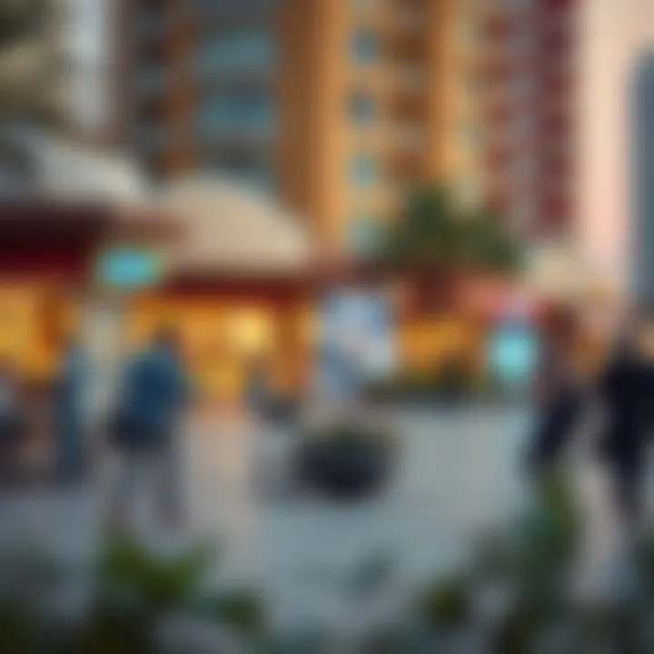 Community interaction areas around the Jassem Building emphasizing urban dynamics