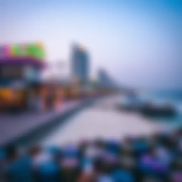 A panoramic view of JBR Walk showcasing its beachfront charm and lively atmosphere