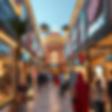 A bustling shopping area at JBR Walk filled with unique boutiques and stores