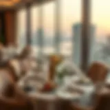 Elegant dining setup with city views