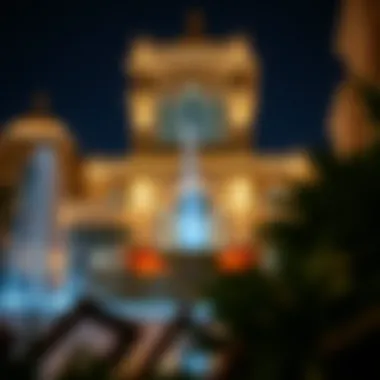 An evening shot of La Fontana illuminated, capturing the enchanting atmosphere created by its lighting design.