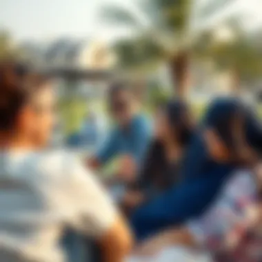 Community Life in Dubai Expats enjoying leisure time at a community park
